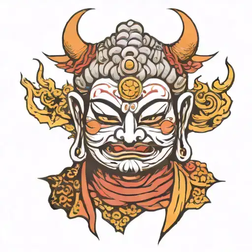 Buddha Disciple Wearing An Oni Mask