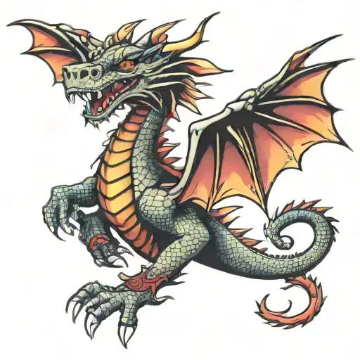 Hovering Dragon Holding Banner Wings Spread Ruby Eyes Facing Forward