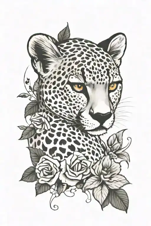Cheetah And Flowers And Rose Nature Intertwined For Thigh