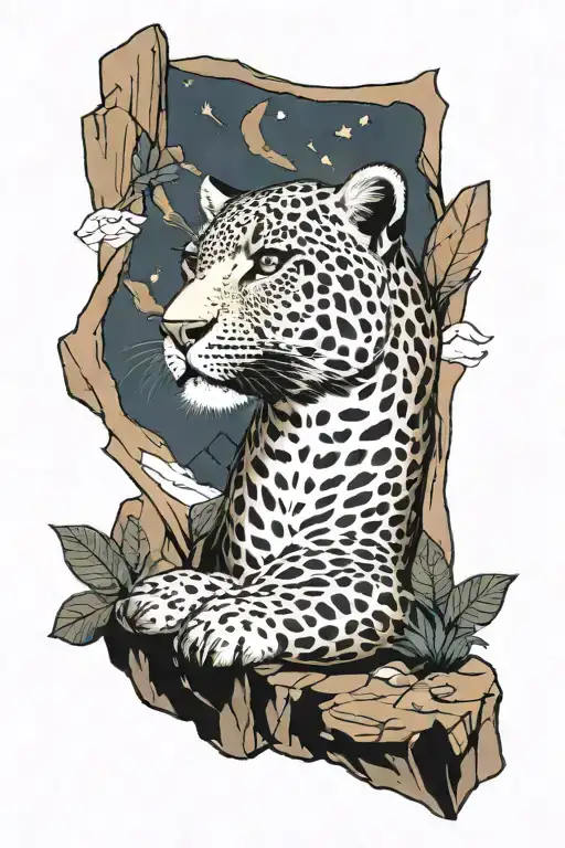 Leopard On Rock With Mountain Range