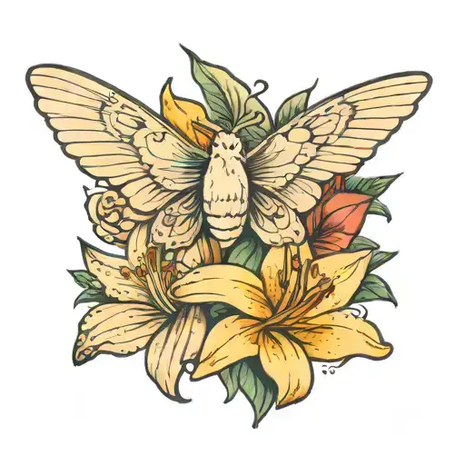 Moth And Dove Flying Around A Lilly