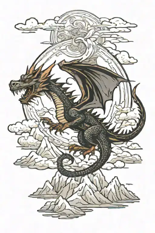 Dragon Flying Over Mountains