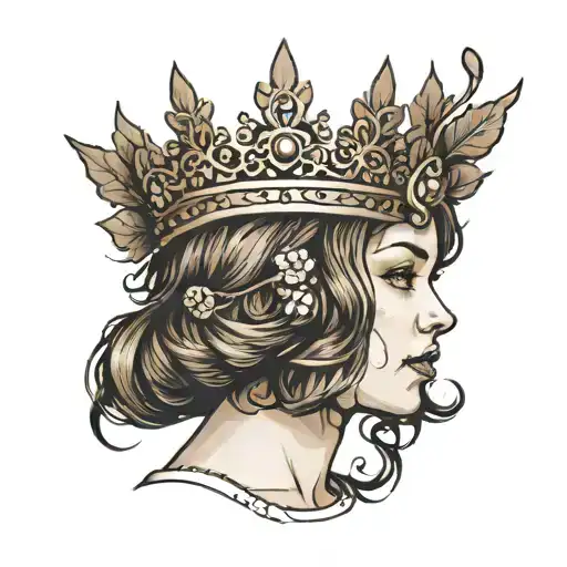Girl With Brown Wavy Bob Wearing A Crown