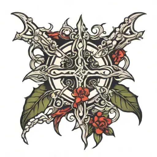 Cross With Crown Of Thorns Behind