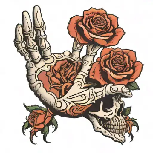 Hand Tattoo With A Rose With Skeleton Fingers Outstretched Eye