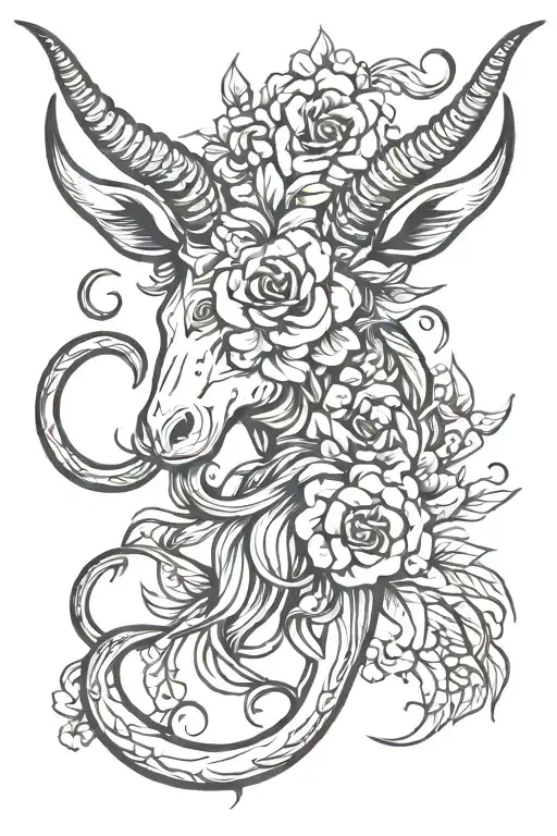 Floral Capricorn Zodiac Sign