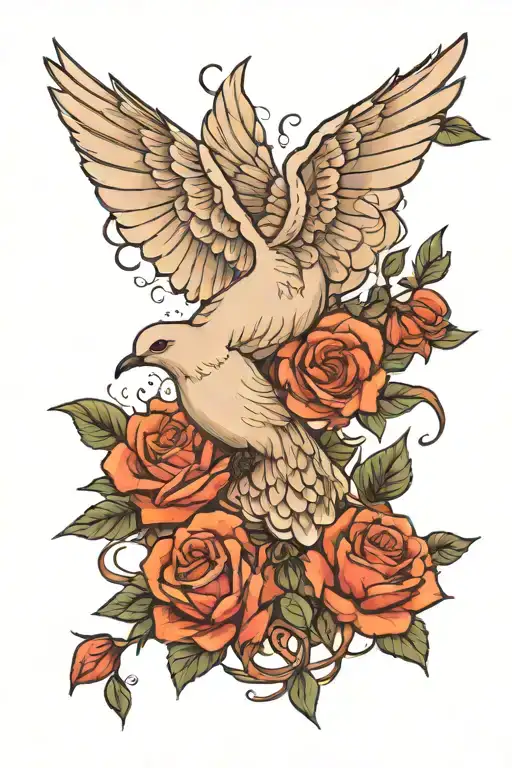 Dove Perched With Roses Intertwined