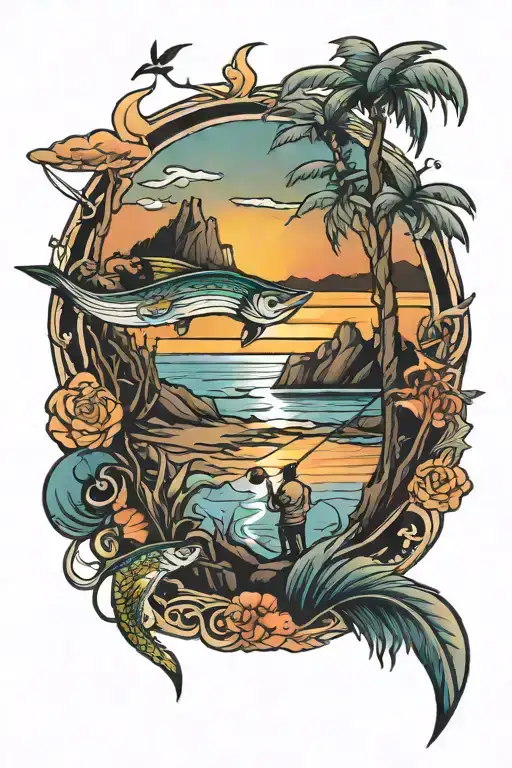 Fishing On A Island Sunset