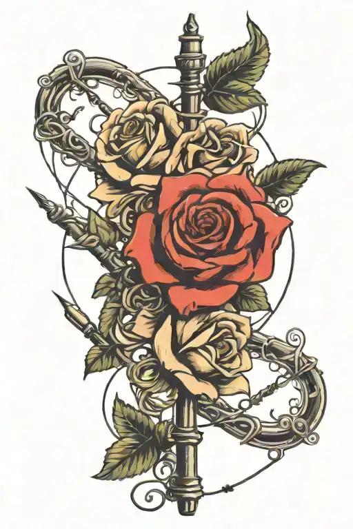 Roses Intertwined With Fishing Pole Intertwined