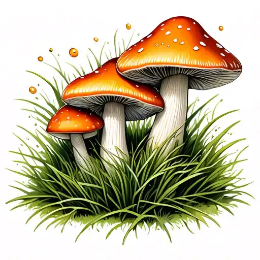 Beautiful Mushrooms Growing On Green Grass