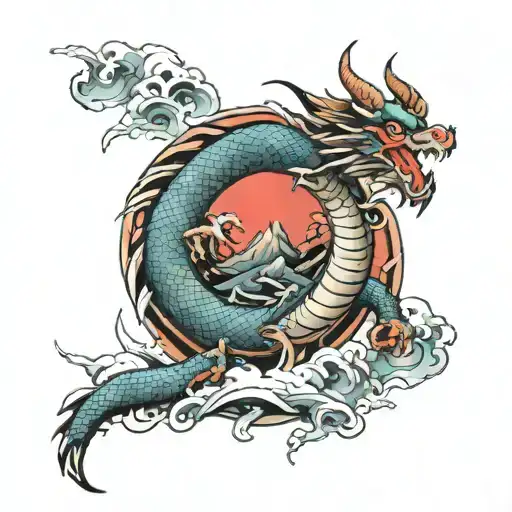 Dragon And Mountain Japanese Style