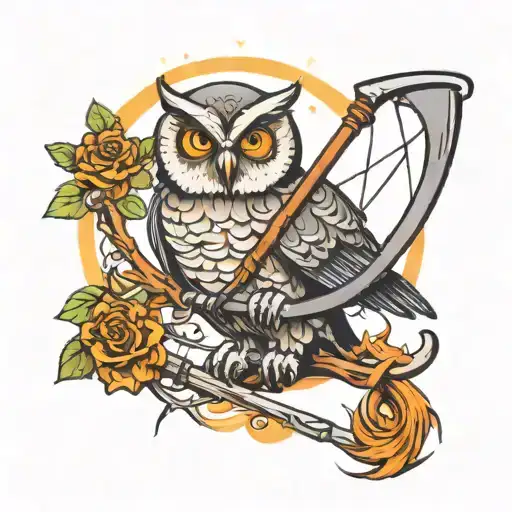 Owl And Death With Scythe