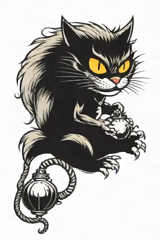 Cheshire Cat Holding Bomb