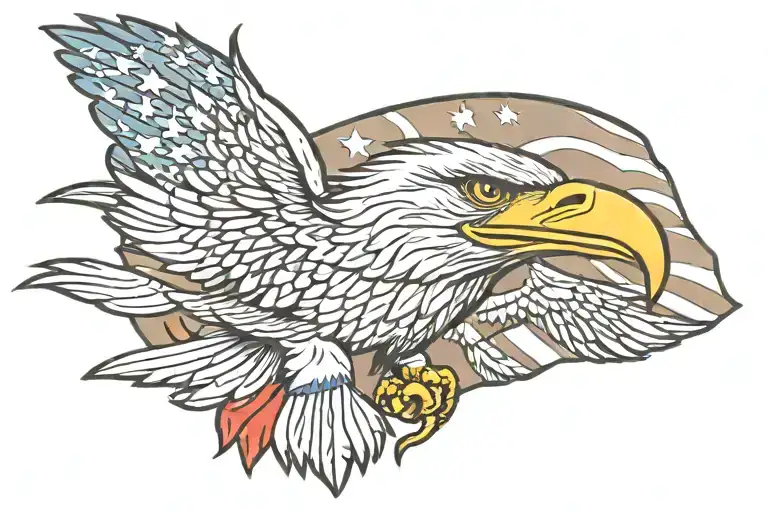 Eagle With Fish In Talons With American Flag In Background