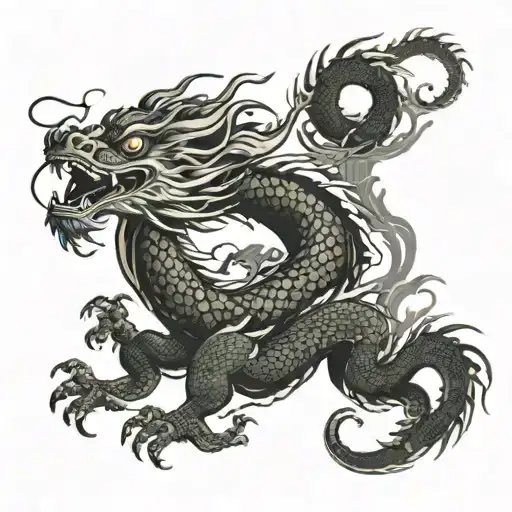Chinese Dragon Containing Shadows Of Two Sons Holding Hands For A Man Side