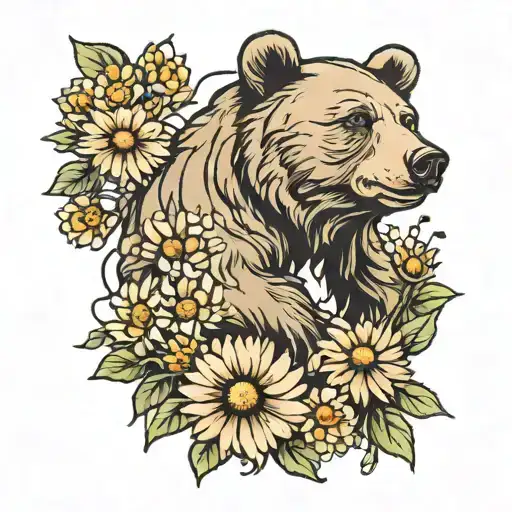 Bear And Daisy Flowers