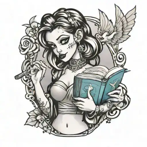 Harley Who Holding An Open Book Where The Disney Princesses Appear