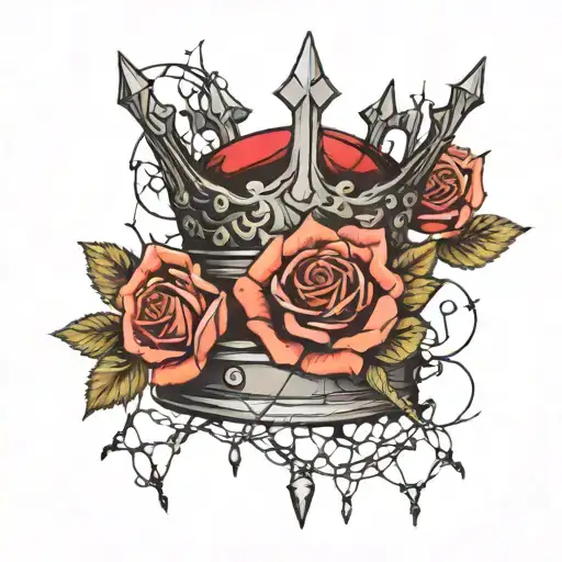 Crown With Barbed Wire And Rose