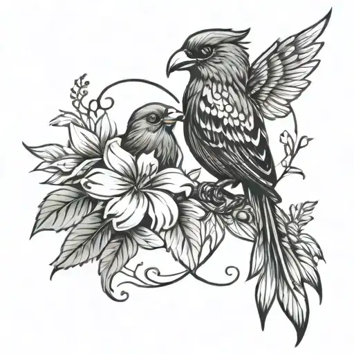 Jamaican National Bird Flowers Intertwined