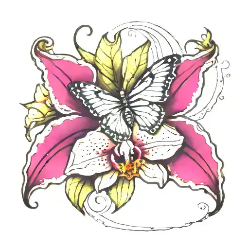 Butterfly On Orchid Blooming Underwater