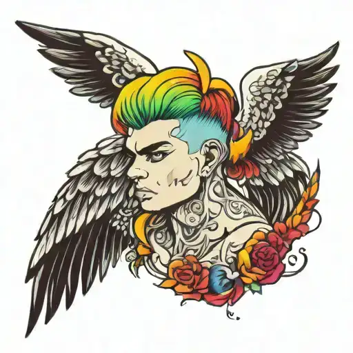 Buff Angel Boy With Rainbow Hair