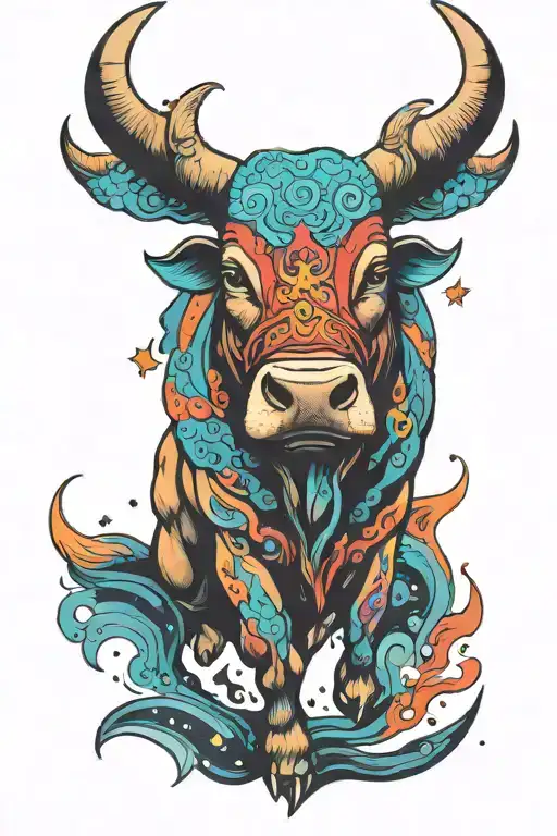 Bull In Front Of A Colorful Cosmic Background