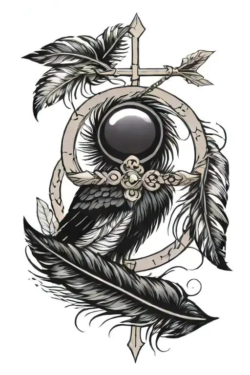 An Arrow Decorated With Infinity Symbol A Semicolon Tahitian Black Pearls And Crow Feathers