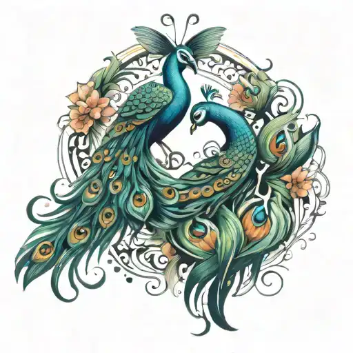 Peacock Feathers Butterflies Forming The Shape