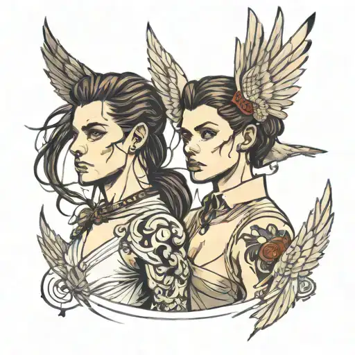 Buff Boy With Brown Hair And Girl With Crow Hair With Wings