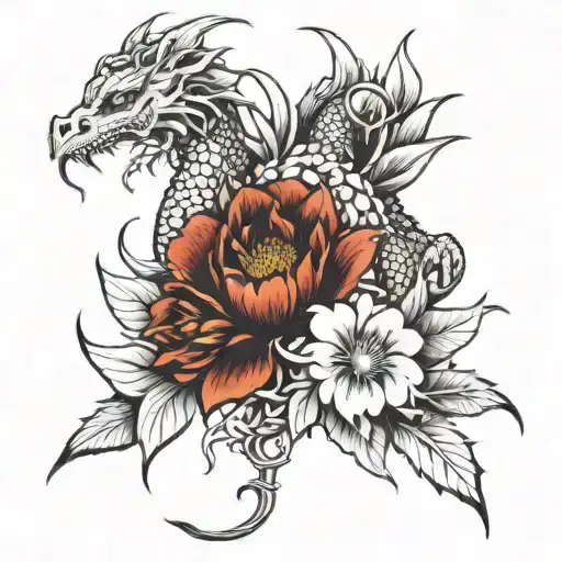 Dragon Flowers Black And White