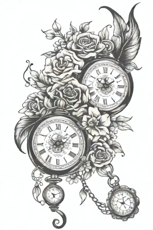 Galaxy And Pocket Watch Flowers Intertwined