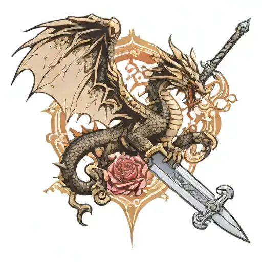 Dragon Open Wings And Sword