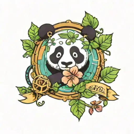 A Tattoo Involving A Four Leaf Clover A Globe And A Panda