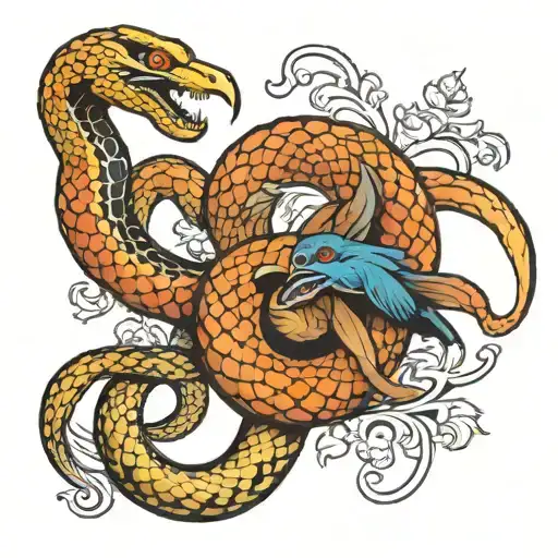 Snake And Bird Fighting In Air