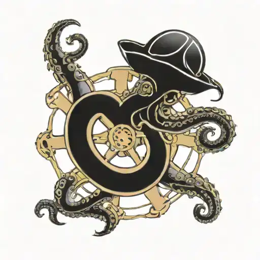 Octopus And Ship Wheel Surrounded