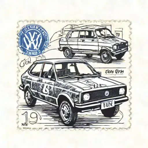 A Car On A Post Stamp Of A Vw Polo Playa With The Year 1975 On It