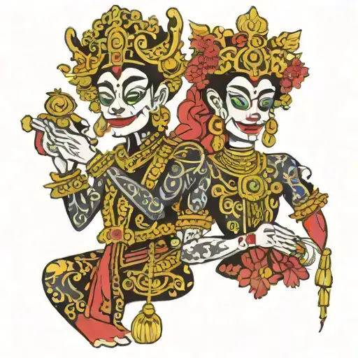Gunungan Wayang And Marry Holding A Rosary