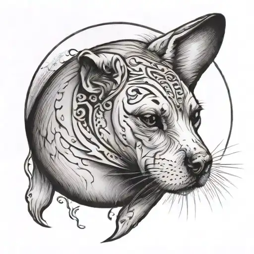 Seal Behind The Ear Black And White Realism That Represents The Moon And Dog