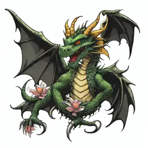 Happy Looking Dragon With Fairies