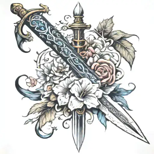 Sword Going Vertical Incorporating Elements Of Nature