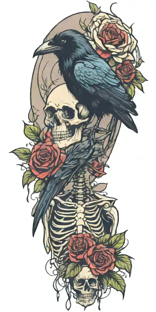 A Raven A Skeleton Roses