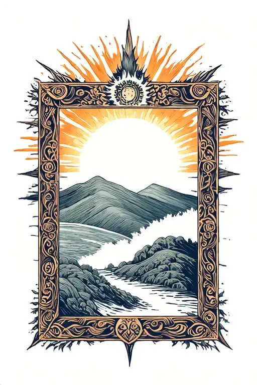 Picture Frame Rectangle Depicting The Sun Rising Over A Hill And Chasing Away The Darkness