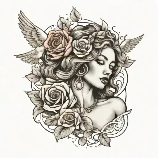 Sexy Aphrodite With Doves And Rose