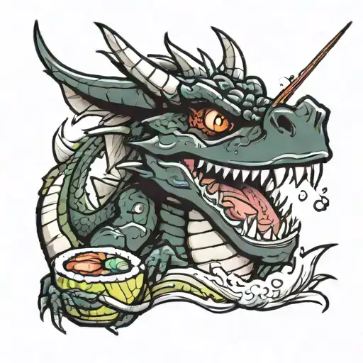 A Happy Dragon Eating Sushi Roll