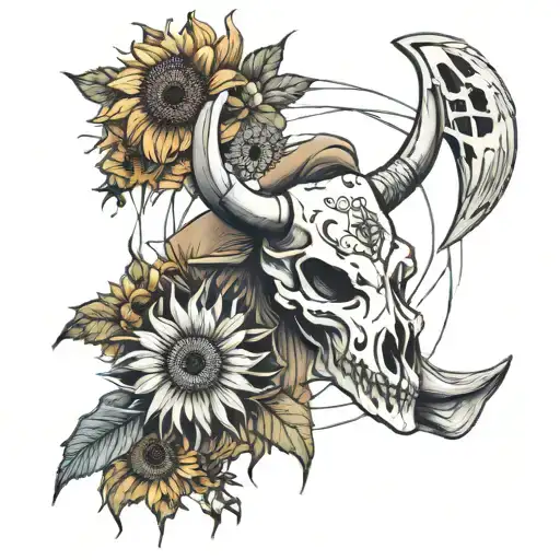 Sunflower Windmill Desert Flowers Bull Skull