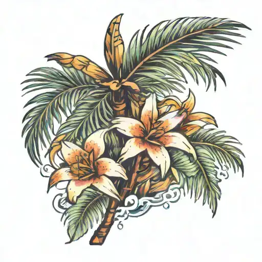 A Palm Tree With Lilies As Coconuts