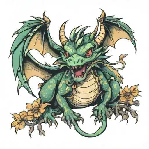 Happy Dragon With Fairies Around It