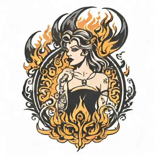 Feminist Symbol With Fire Flames