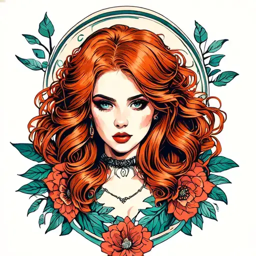 Neotrad Tattoo Of A Redhead Female With A Large Bossum