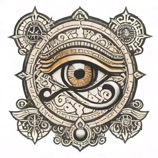 Eye Of Ra Glyph In Front Of A Painting Of Mars The Planet